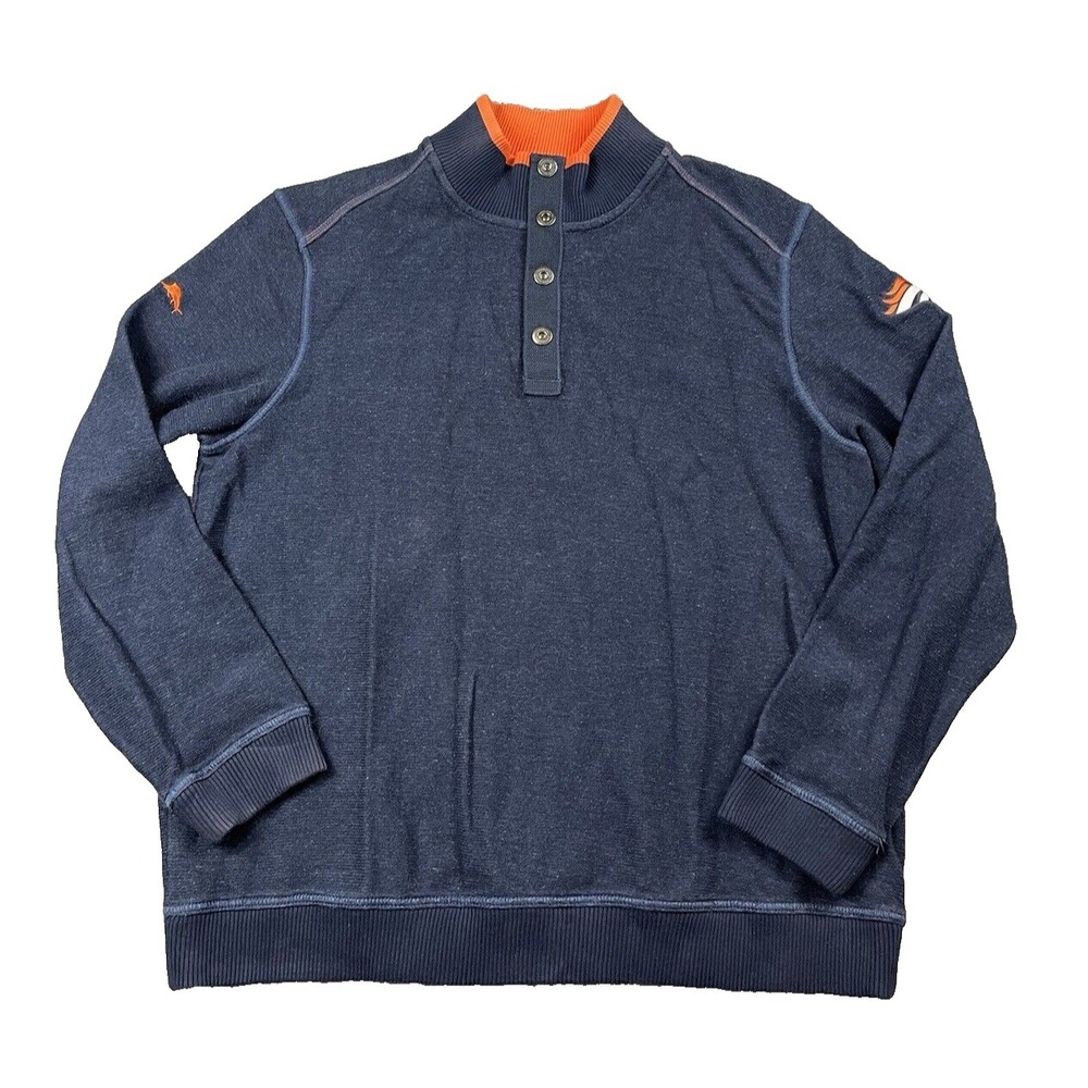 Tommy Bahama Denver Broncos 1/4 Button Sweater Blue Mens XL Football